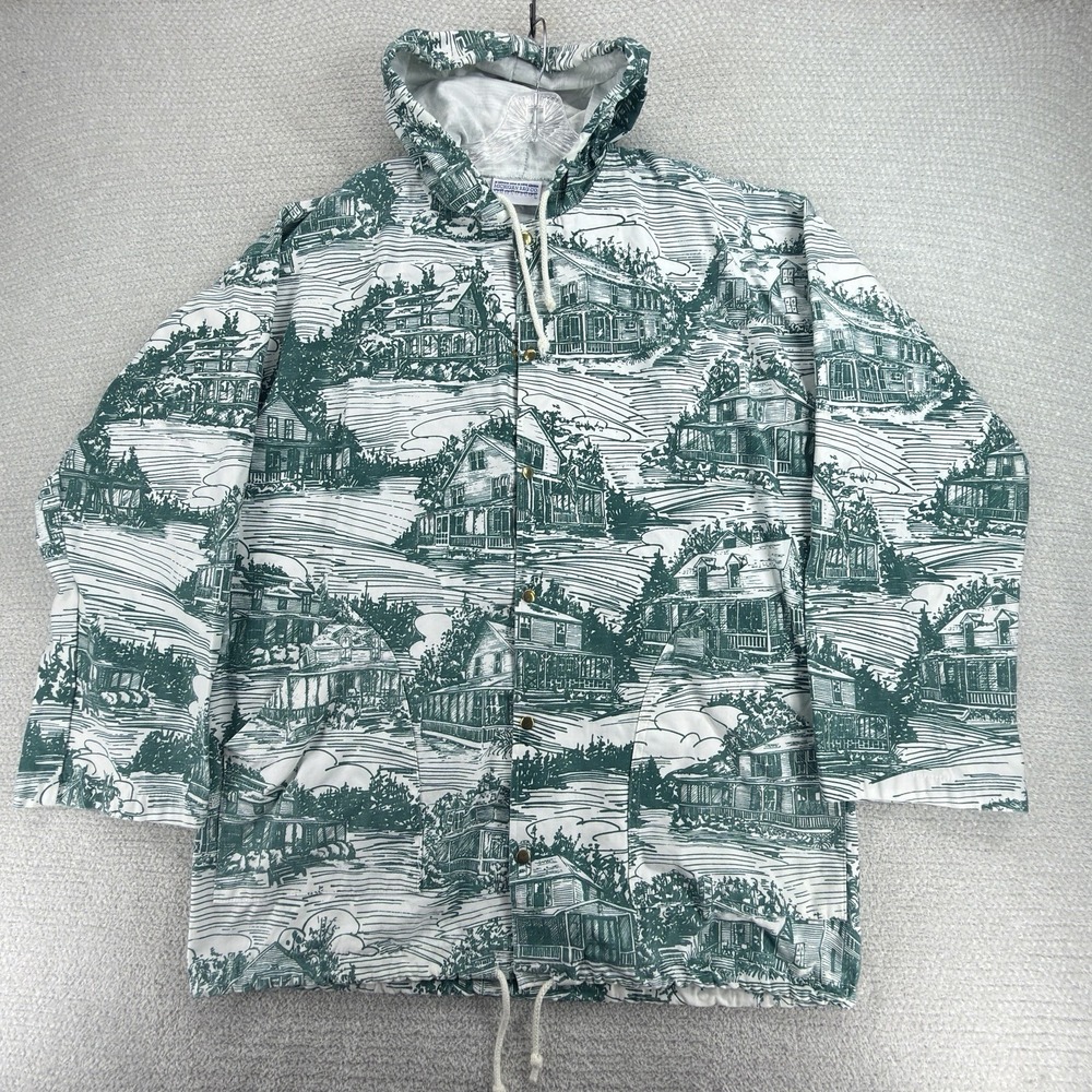 Vintage 80s Michigan Rag Co Jacket S/M Farmhouse AOP Hooded Made In USA Cotton